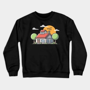 Beautiful house and sunset cartoon Crewneck Sweatshirt